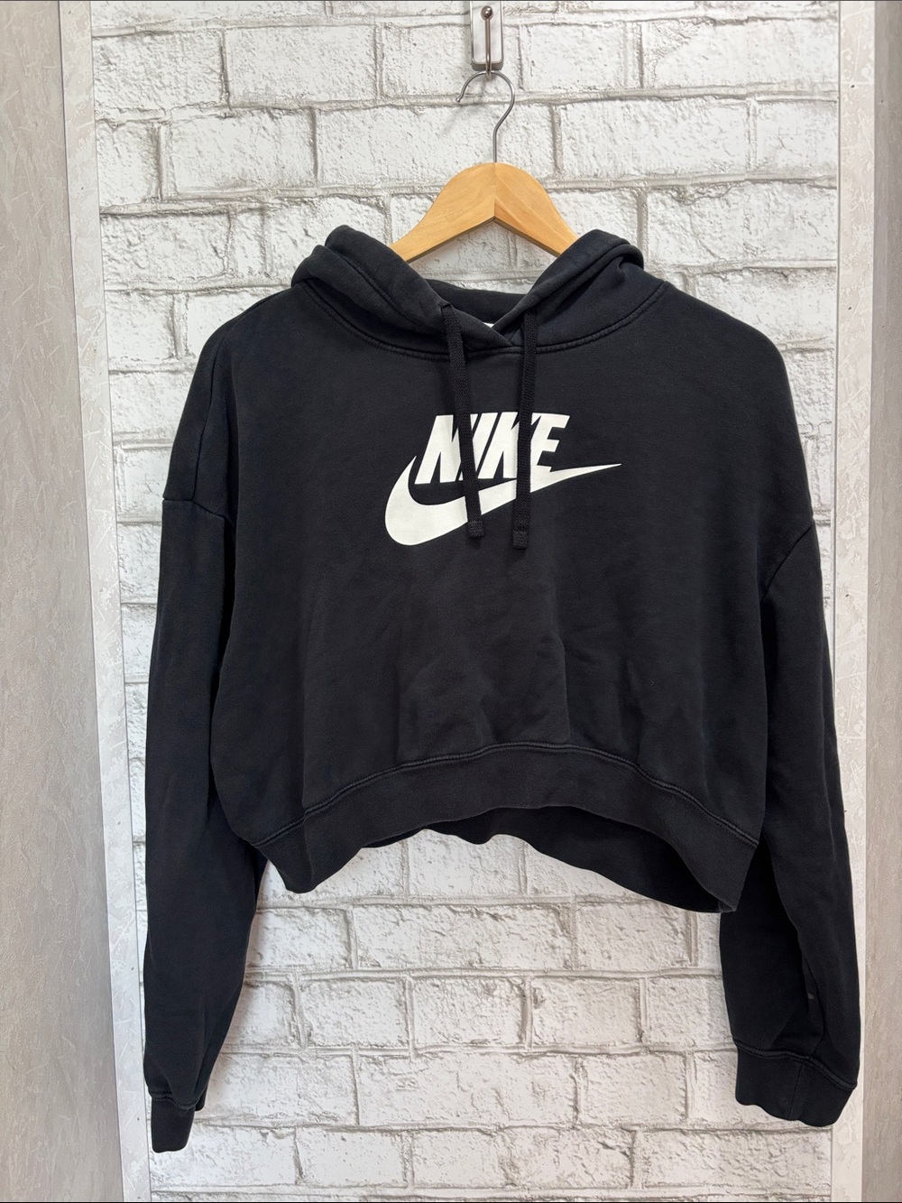 Nike Black Cropped Hoodie with White Swoosh Logo